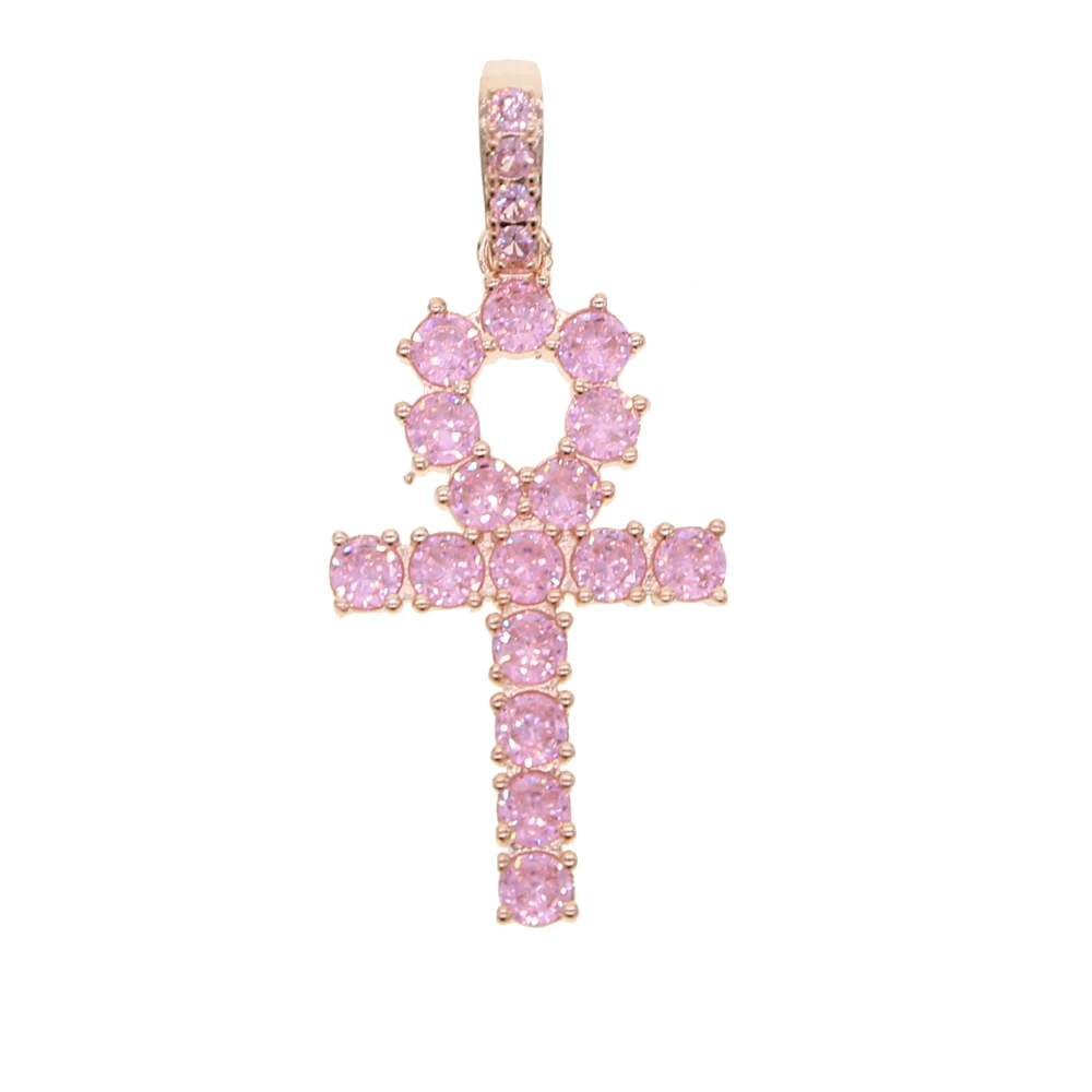 rose gold pendant Для мужчин wo для мужчин BLING KING Ankh крест кулон розовый Iced кубический цирконий 5 мм cz камни золотой цвет ожерелье цветные хип хоп ювелирные изделия - Окраска металла: rose gold pendant