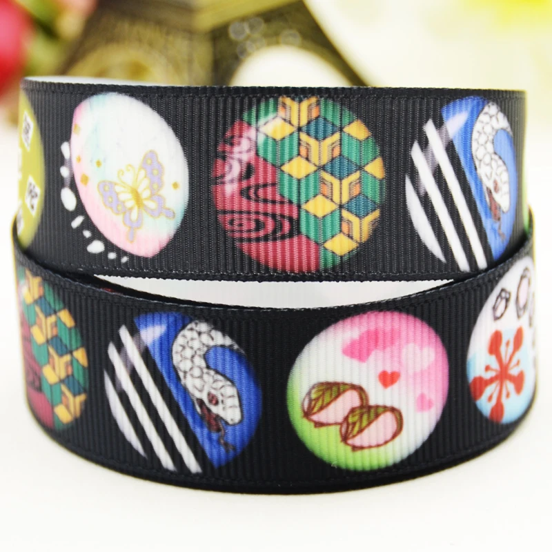 

22mm 25mm 38mm 75mm Kimetsu no Yaiba Cartoon printed Grosgrain Ribbon party decoration 10 Yards X-03109