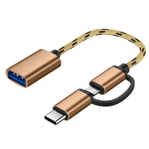 New New 2 In 1 OTG Adapter Cable Nylon Braid USB 3.0 To Micro USB Type C Data Sync Adapter For Huawe in Pakistan