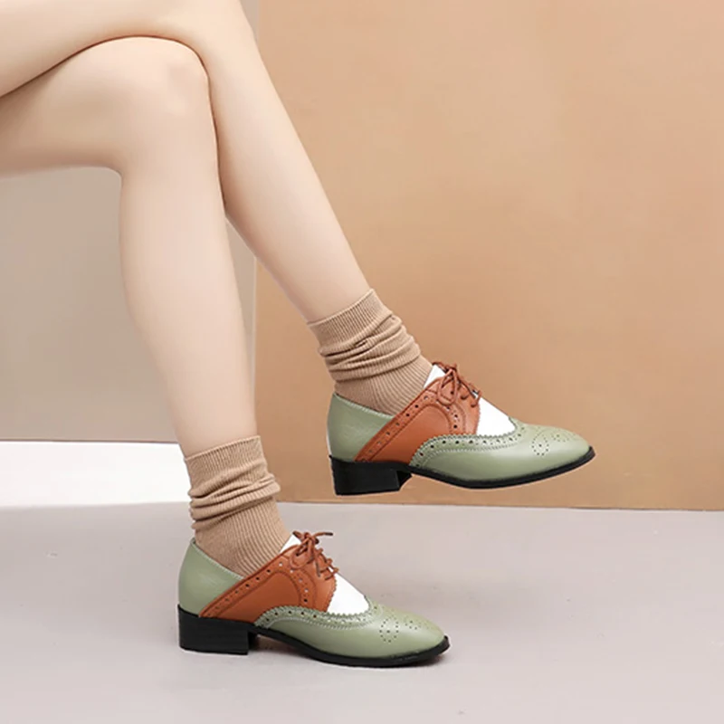 Туфли оксфорды женские из натуральной кожи плоская подошва винтажные лоферы