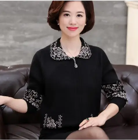 Осень 2019 осень зима pull femme blusa tricot мать среднего возраста вязание толстый теплый