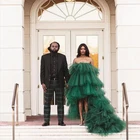 Женские платья с оборками изумрудно-зеленого цвета, длинные платья из тюля с открытыми плечами для свадьбы, дня рождения, вечеринки, 2021