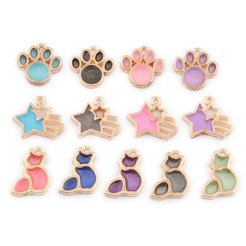 

10pcs/lot Bear Paw Star Cat Enamel Charms Jewelry Handmade Pendants Jewelry Making Handmade DIY Bracelet