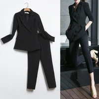 new women autumn fashion formal pants suits 2020 elegant office lady career work wear casual 2 piece set jacket and pants