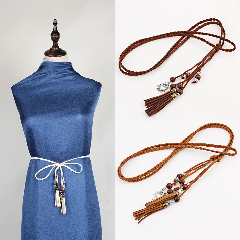 

Женская поясная веревка, изящное украшение, корейский ручной работы, хвост, цепочка на талию, модный завязанный дикий кулон Платье
