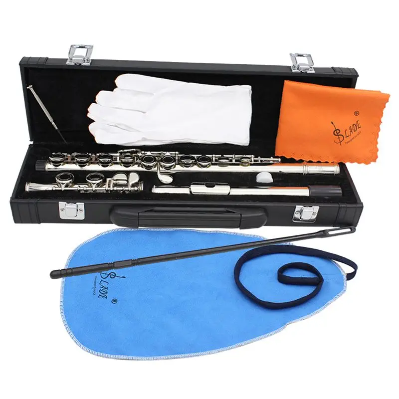 SLADE Western Concert Flute Cupronickel Plated Silver 16 Holes C Key Woodwind Instrument with Gloves Mini Screwdriver Padded Cas | Флейта