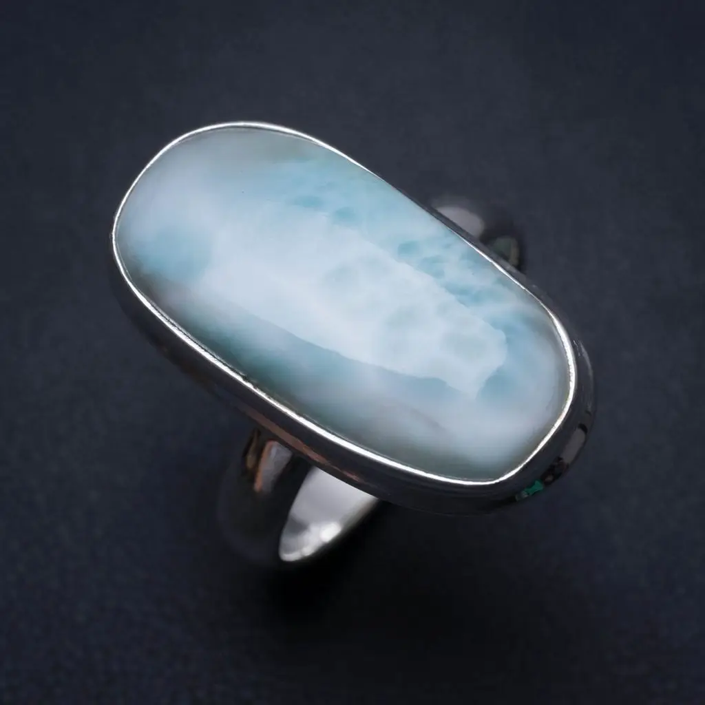 Натуральное Caribbean Larimar уникальное 925 пробы Серебряное кольцо ручной работы, размер США 8,75 S2228