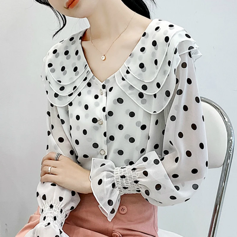 Blusa Feminina модные женские блузки 2021 в черный горошек для маленьких девочек белая