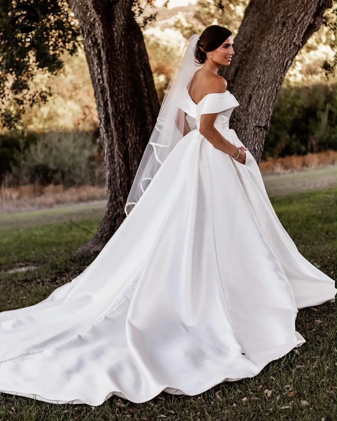 

2020 New Elegant Satin Wedding Dresses Off the Shoulder Sweetheart Appliques Bridal Gown Beaded vestido de noiva Latest Design