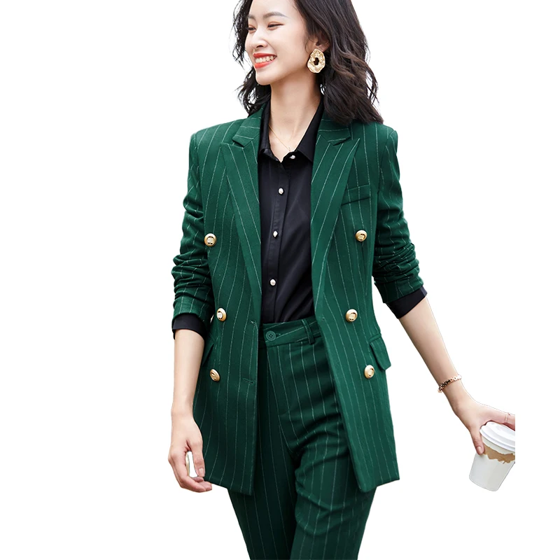 Женский комплект из 2 предметов Lenshin двубортный брючный костюм темно-синего и