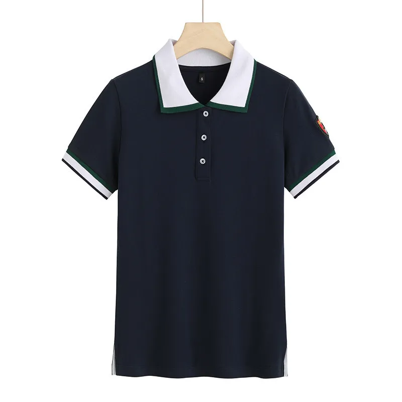 

2021 Spring And Summer New Short-Sleeved Women's T-Shirt Cotton European Station Temperament Jacquard Polo Bottoming Shirt 6902