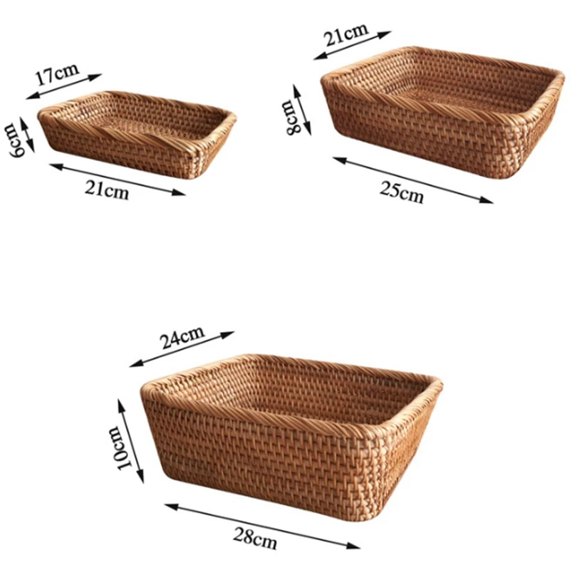 

3PCS Rattan Storage Basket Fruit Basket Snack Basket Picnic Basket Home Storage Basket