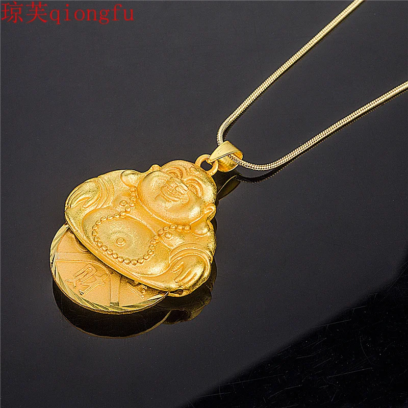 

Chinese style original personality fashion imitation gold big belly Maitreya Buddha necklace men's rotating pendant jewelry