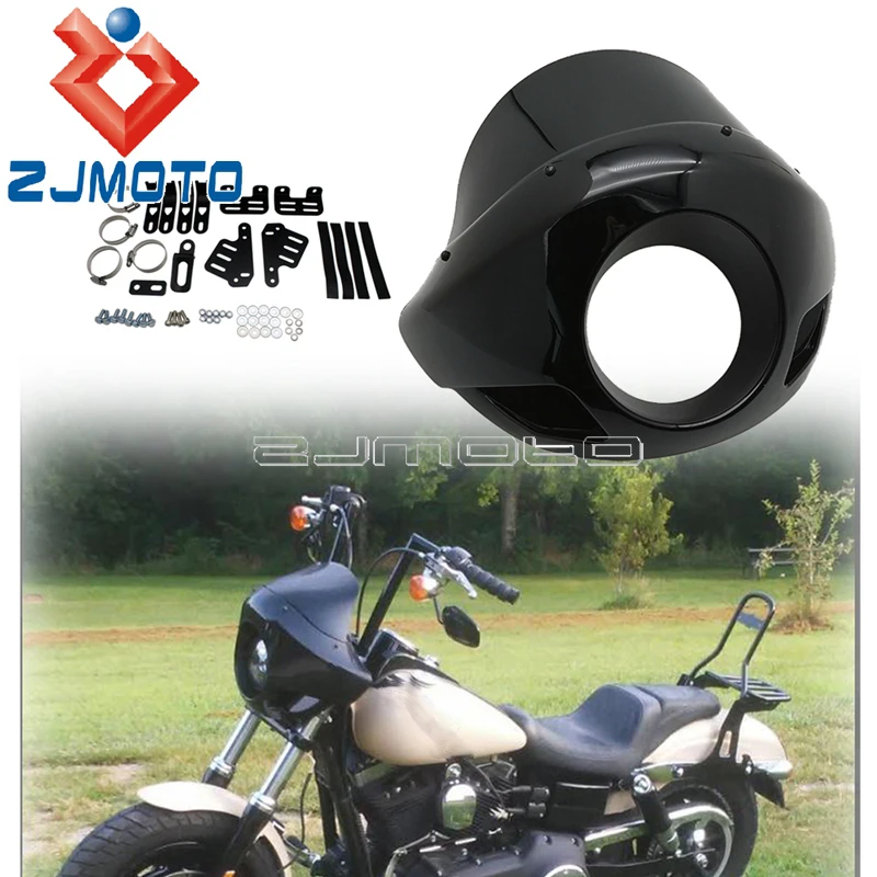 

Обтекатель для передней фары Harley Touring Sportster Dyna XL 883 1200 5,75 дюйма, Круглый налобный фонарь 35-49 мм с вилочным креплением
