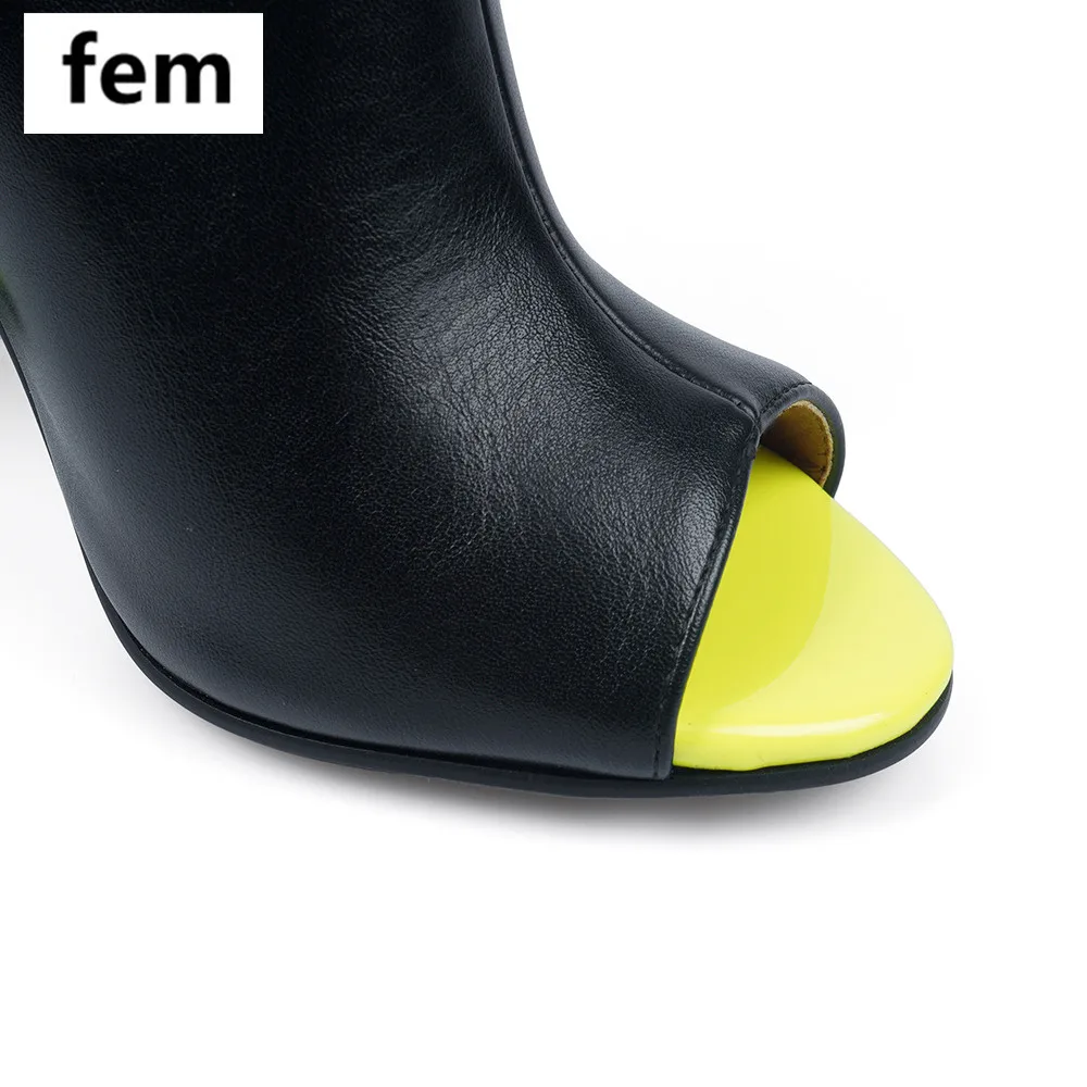 

FEM Sandals Women Sling Back Booties Chunky Heels Peep-Toe Bootie Mixed Color Big Buckle Fashion Summer Boots Women Shoes Ladies