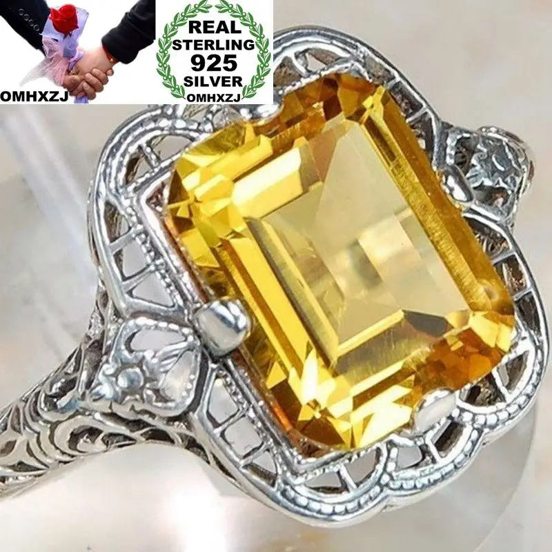

OMHXZJ Wholesale European Fashion Woman Man Party Wedding Gift Rectangle Colorful AAA Zircon 925 Sterling Silver Ring RR85