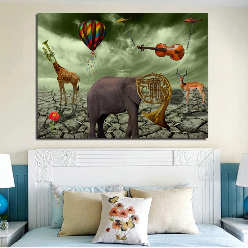 Salvador Dali, слон, олень, труба, картины, печать на холсте, настенные художественные принты, плакат для гостиной, животные, Куадрос, домашний декор