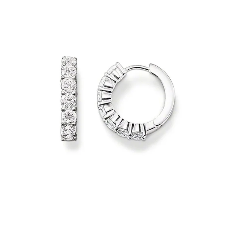 Серьги-кольца женские круглые из серебра 925 пробы с белым кубическим цирконием |