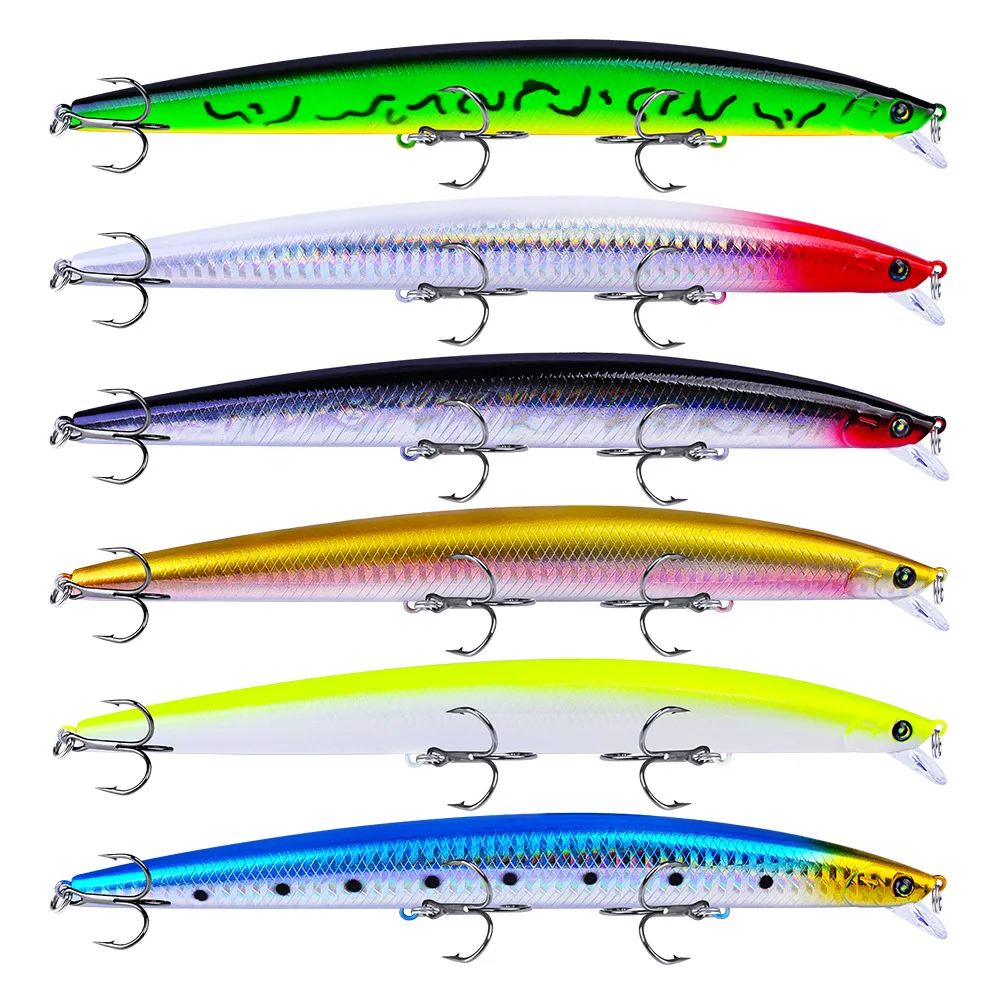 

PROBEROS 6pcs Fishing Lure Set 18.5cm 24g Hard Artificial Minnow Lures 6 Color Crankbait Fishing Baits #4 Treble hook dw1066