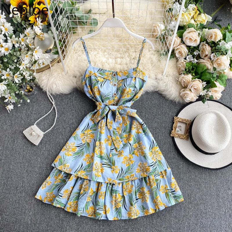 Женское платье с оборками Neploe модное без рукавов вырезом лодочкой и пуговицами