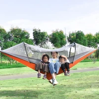 2021 outdoor camping single double parachute cloth hammock with mosquito net automatic strut portable camping hammock