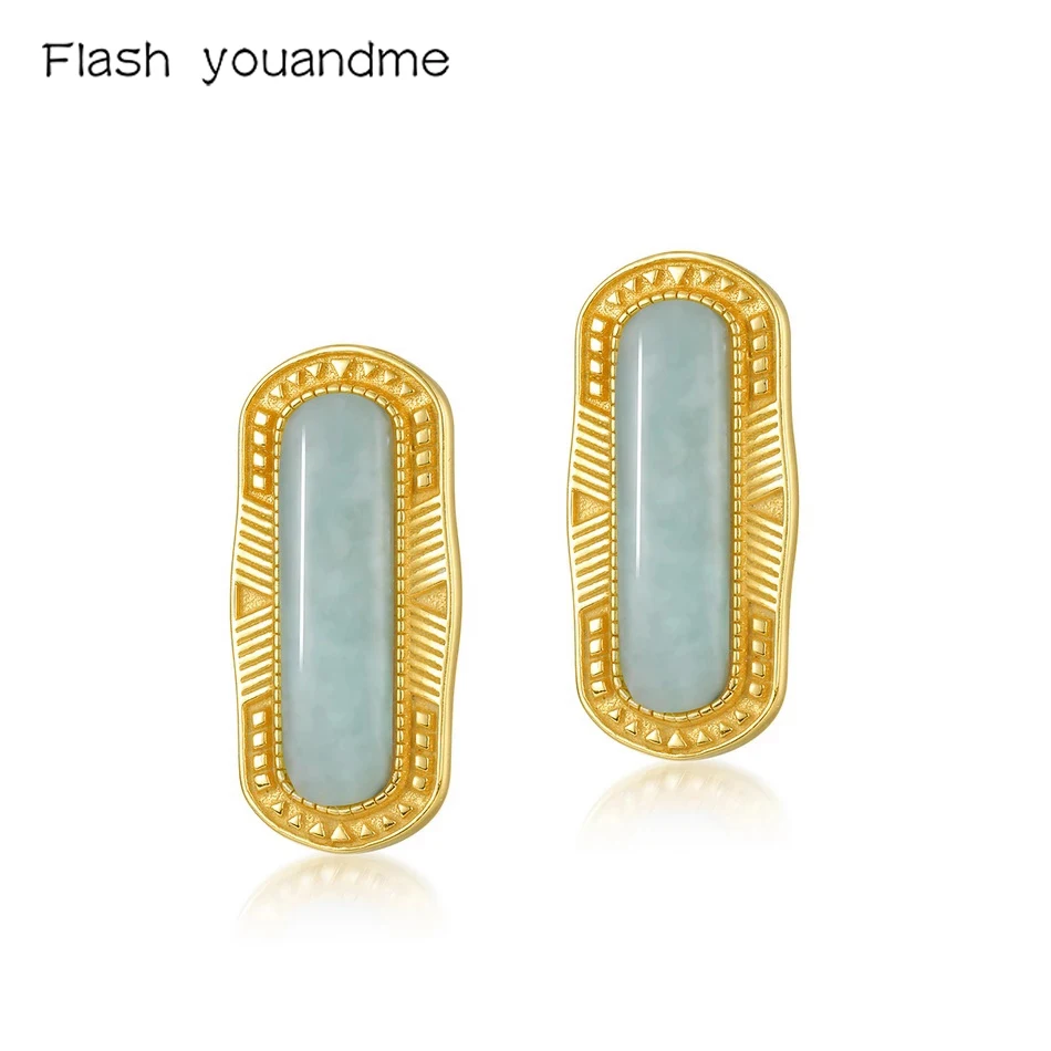 

Flash youandme Vintage Romantic Amazonite Stud Earrings Real 925 Sterling Silver Fine Wedding Jewelry Earrings for Women