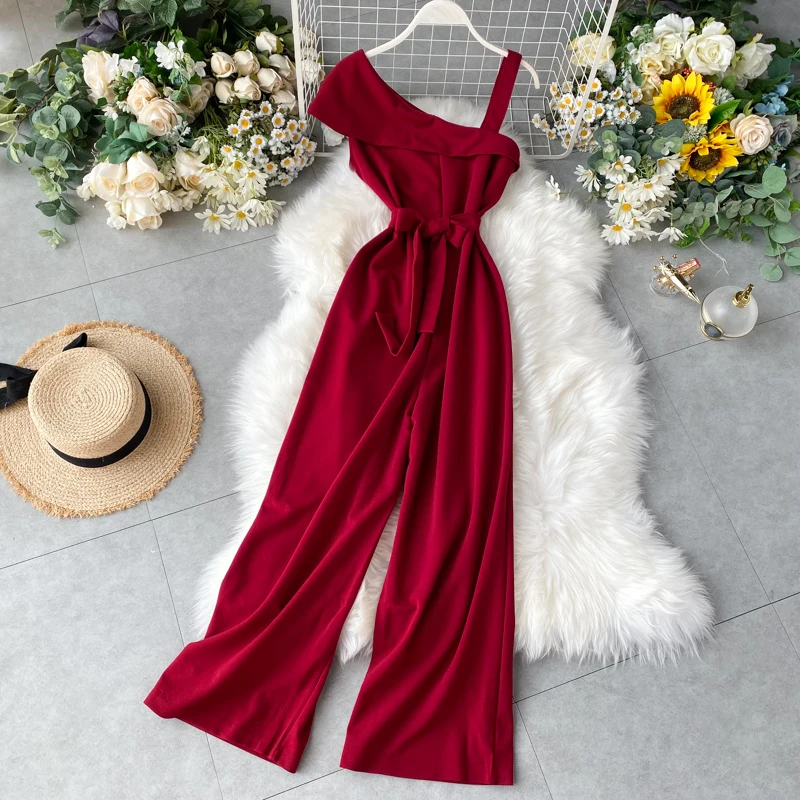 Комбинезон женский с оборками на одно плечо пикантный Повседневный бандажный