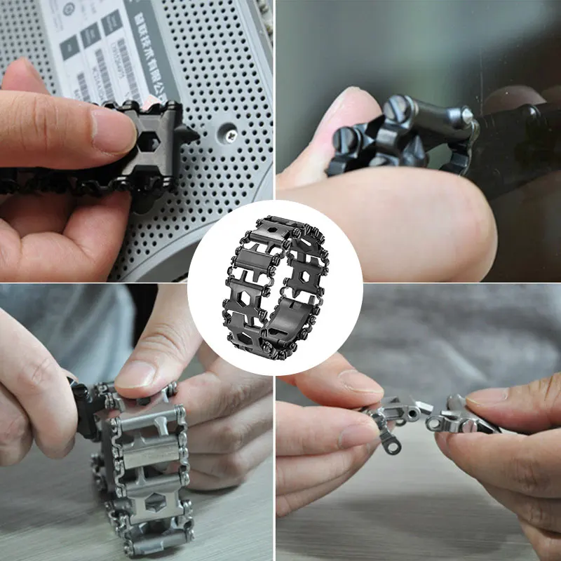 

Outdoor Multifunction Bracelet Tread Stainless Steel Bolt Spliced Travel Wearable Tools Bike Multitool Camping Field Bracelets