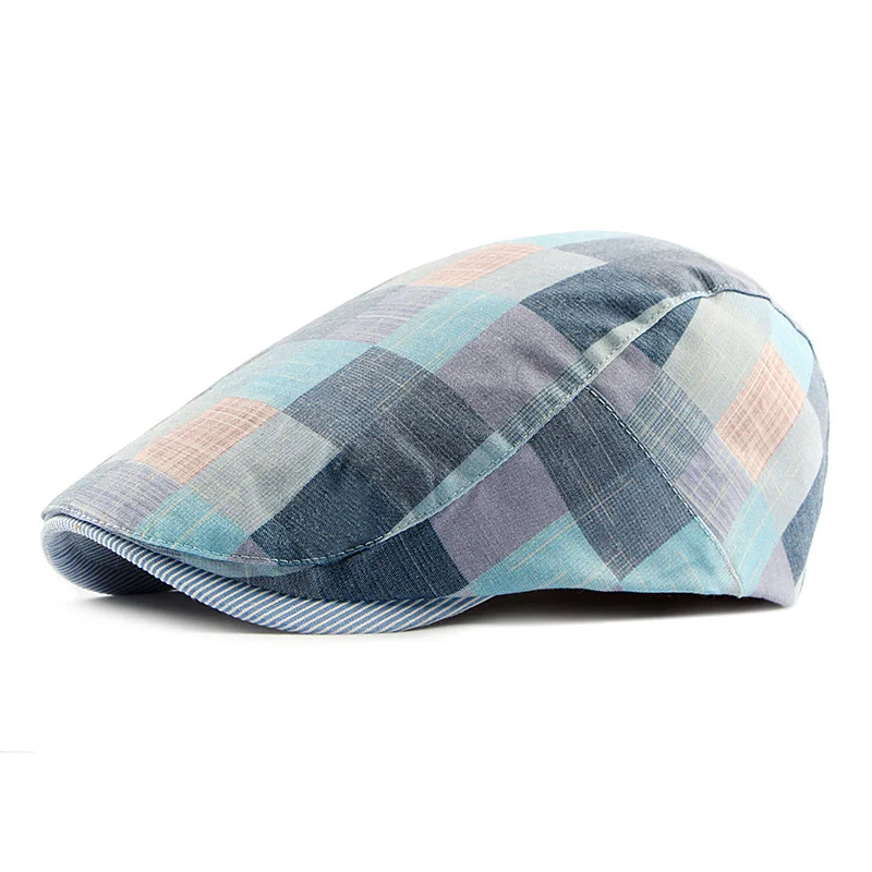 

British Style Casual Retro Hat Ladies Men and Women Spring Summer Sun Plaid Forward Cap Ladies Newsboy Bbreathable Gorras
