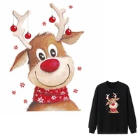 cute merry christmas deer animal iron on patches for diy heat transfer clothes t shirt thermal stickers decoration printing