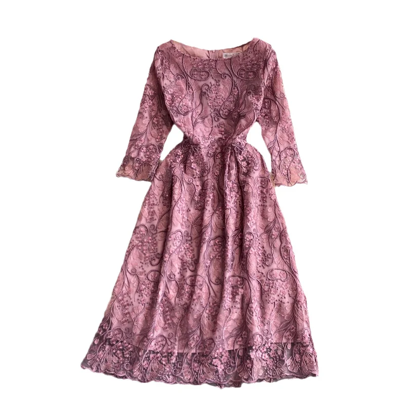 

Gentle Wind Light Luxury Women's Vintage Dress Women Autumn Half Sleeves Dress Girls Goddess Chic Long Dress