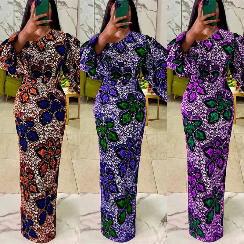 

Party Dresses Women Elegant Ladies Clothes 2021 Dashiki African Print Formal Dresses Evening Gown Plus Size Bodycon Sexy Robe