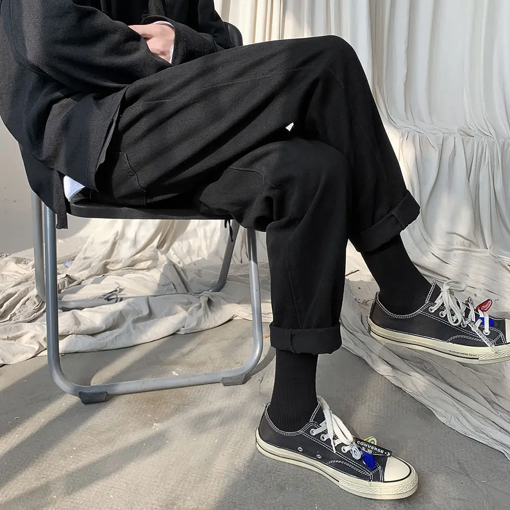 

2020 Men's Baggy Homme Cargo Pocket Wash Jeans Black/blue High-quality Casual Pants Biker Denim Pure Color Trousers Size M-3XL