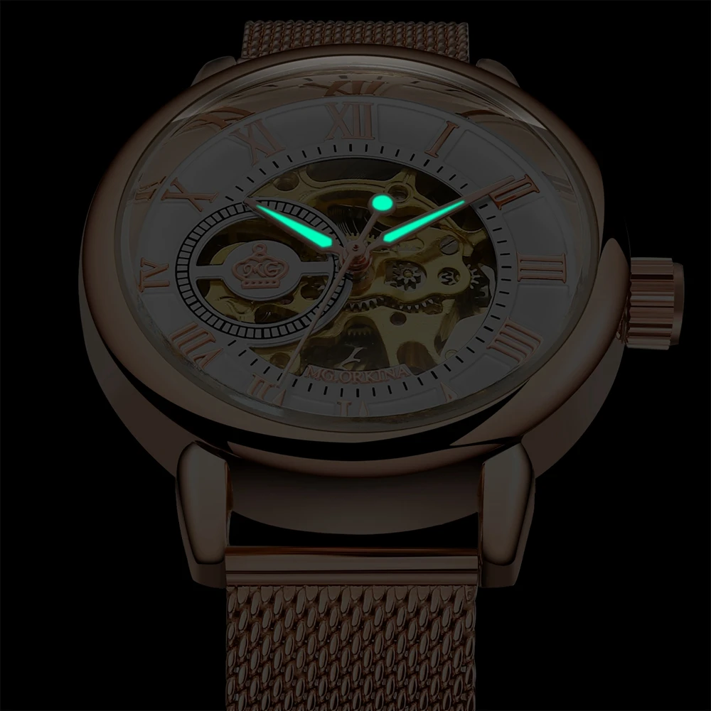 

Fashion Women's Skeleton Roman Number Automatic Mechanical Wristwatches Gift Box