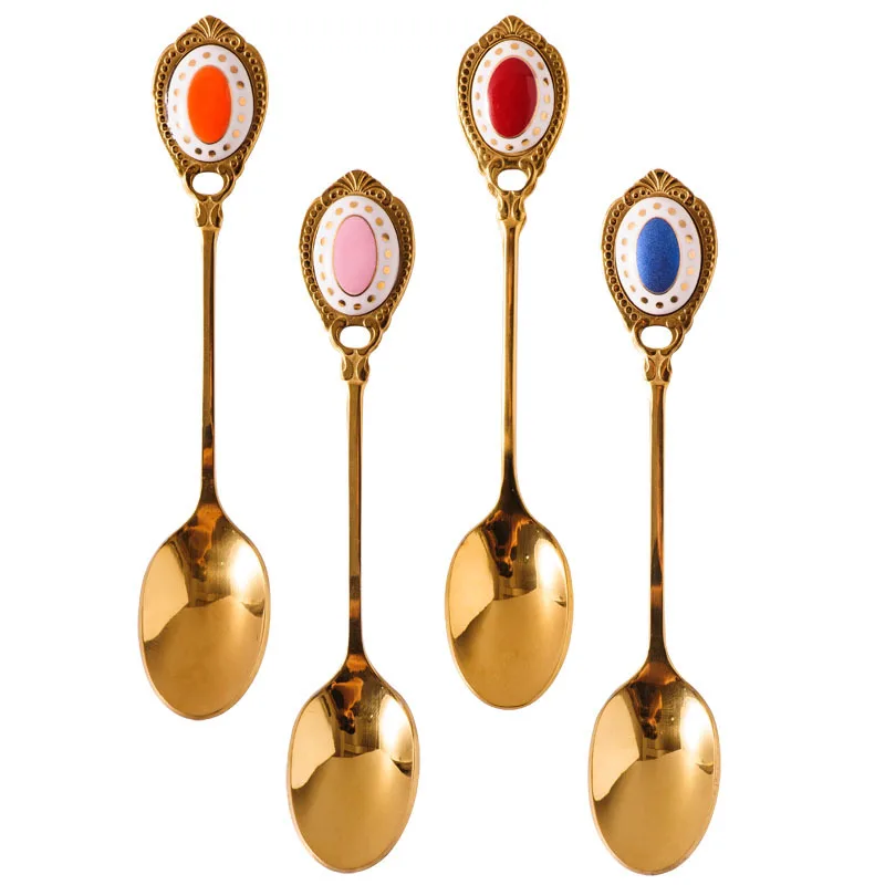 

3Colors Retro Elegant Carved Style Mini Spoon Breakfast Dinner Coffee Tea Kitchen Spoons Tools 13x2.5cm