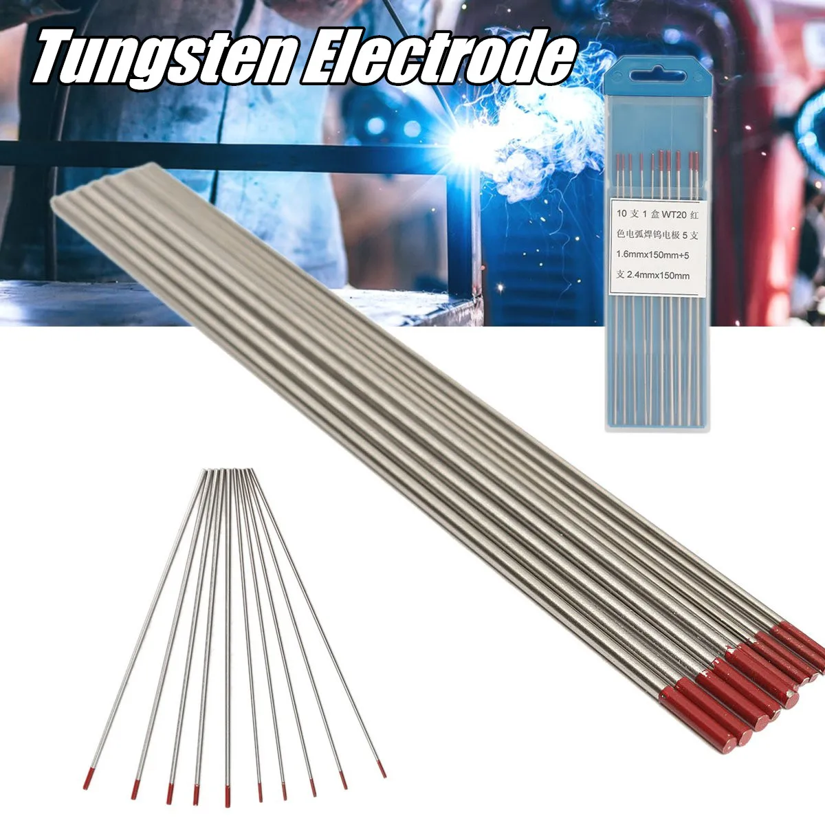 

10 шт. размеры 2,4 мм & 1,6 мм 2% торированный WT20 красный вольфрамовый электрод для аргонодуговой сварки 150 мм 2019 высокое Стандартный горячая Расп...