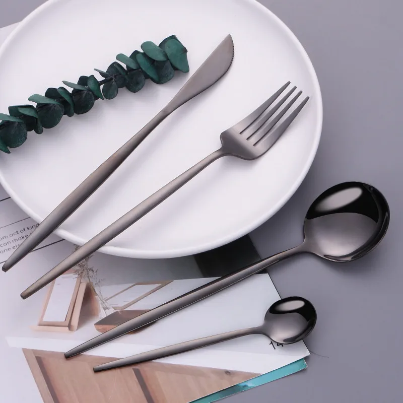 

Black Tableware Stainless Steel Cutlery Set Forks Knives Spoons Kitchen Dinner Set Western Fork Spoon Knife Black Dinnerware Set
