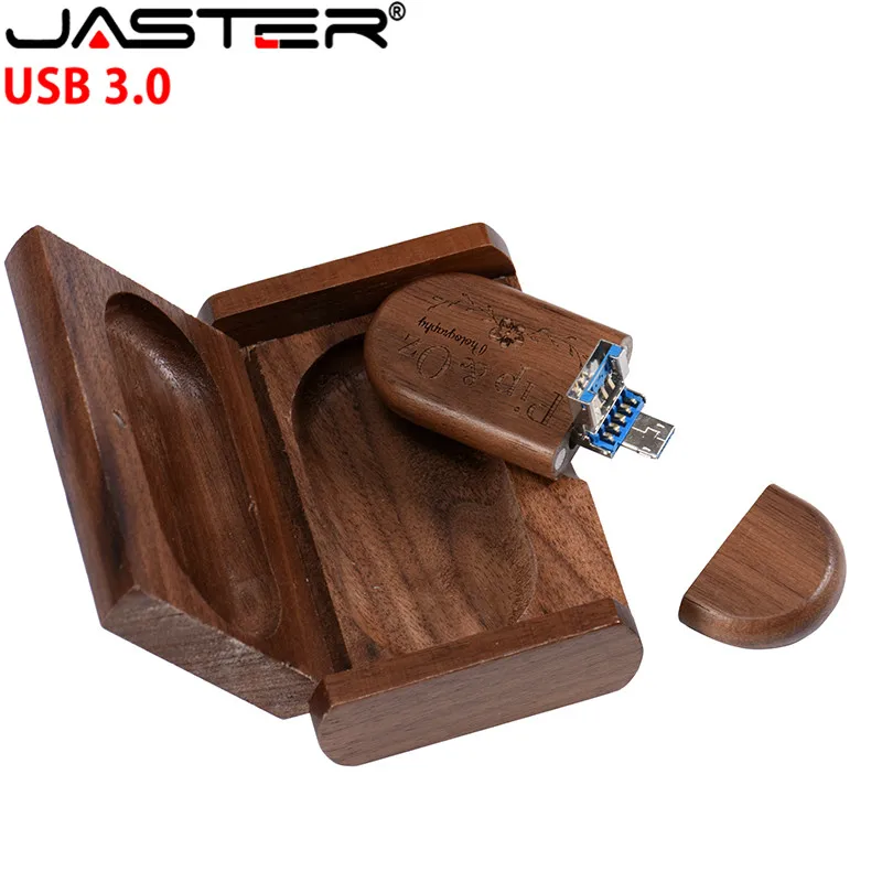 

JASTER Wooden 2-in-1 replaceable interface USB 3.0 PC and Android, usb flash pendrive 4GB to 128GB, custom lOG, free shipping