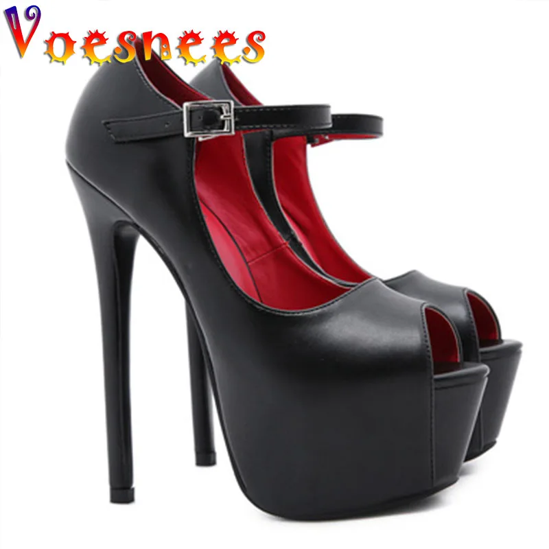 

Voesnees 2021 Fashion Classic Black Women Shoes Summer New Peep Toe High-Heeled Sandals Waterproof Platform 16CM Stiletto Shoes