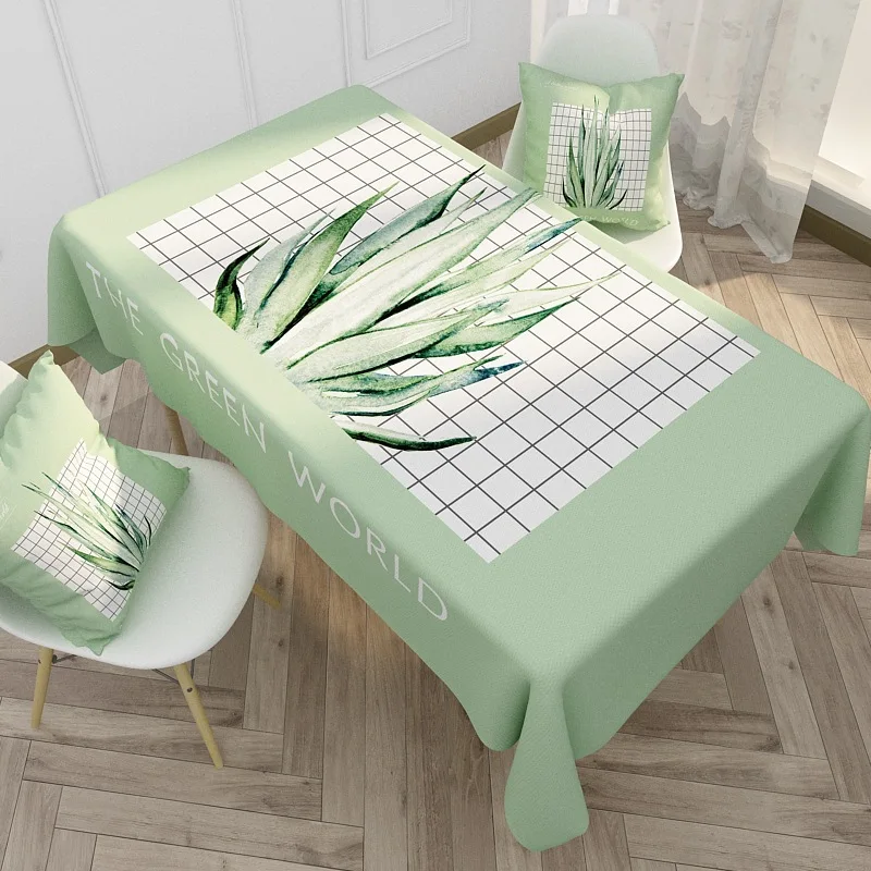 

Green Fresh Linen kitchen dinning table cloth cover Durable Dustproof Rectangle Household Tablecloth mantel mesa impermeable