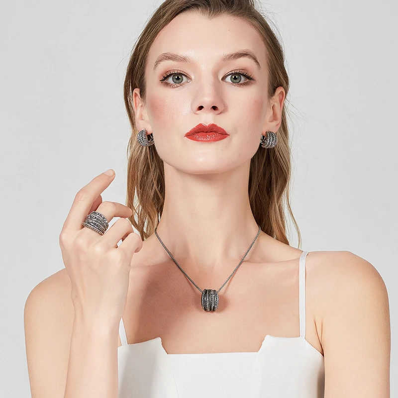 Mytys два стиля черный марказит камень Винтажные Ювелирные наборы для женщин