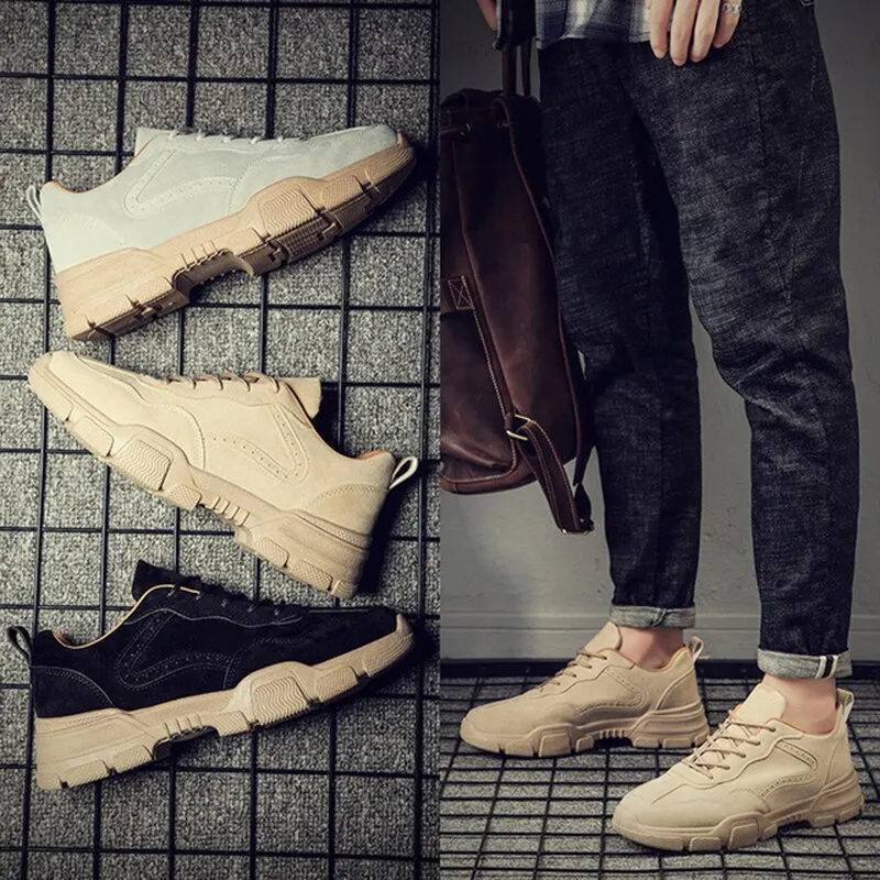 Замшевые мужские вулканизированные легкие туфли Мужская обувь на шнуровке