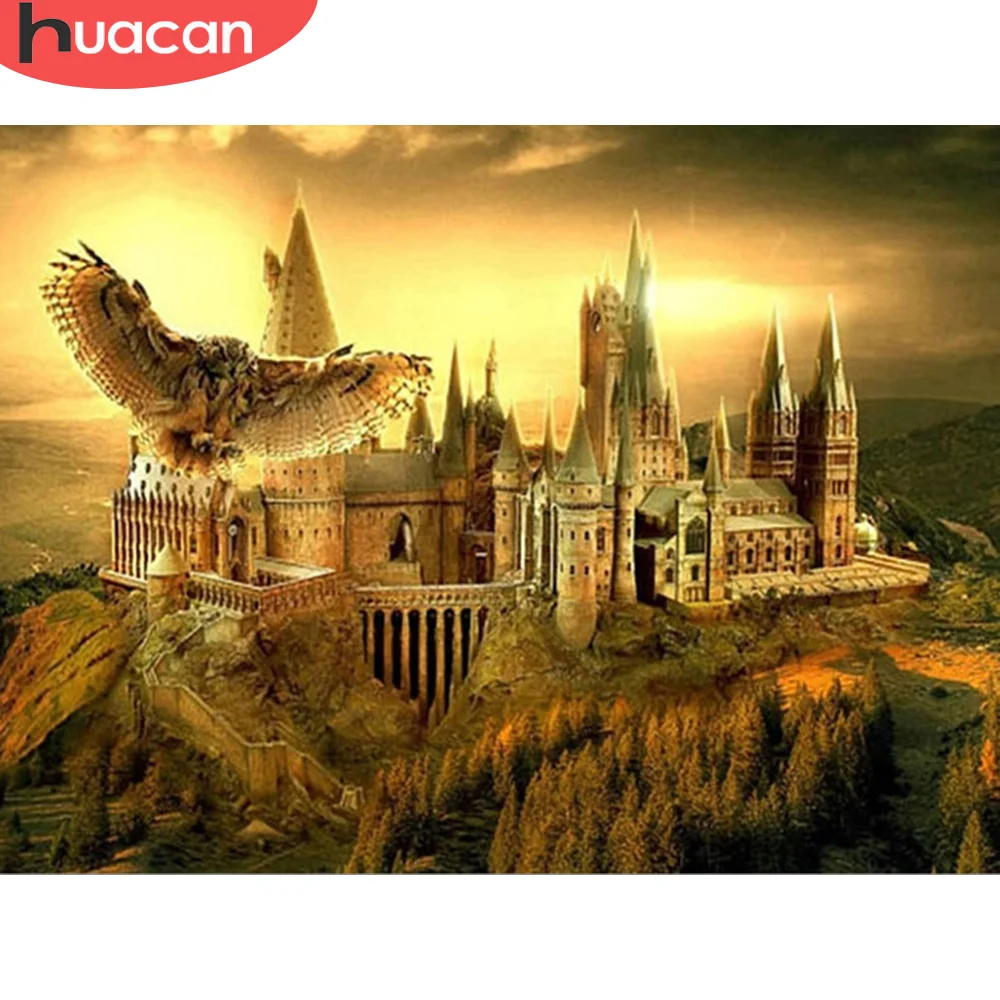 

HUACAN DIY Diamond Painting Castle Owl Diamond Mosaic Landscape Full Embroidery Cross Stitch Kits Handmade Gift