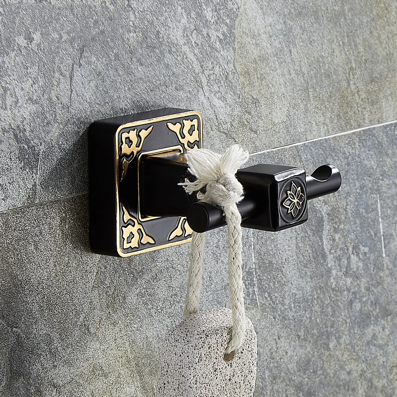 Черная резная Полка для полотенец Золотая угловая полка душа туалетной бумаги