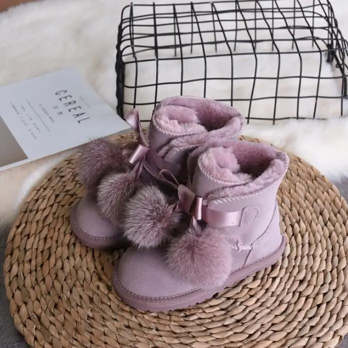 

Winter Kids Fashion snow boots thick Genuine Leather warm plush soft bottom baby girls boots winter ski toddler boot for baby