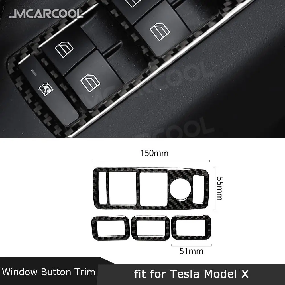 

For Tesla Model X 2015-2019 Carbon Fiber Window Lifter Switch Buttons Trim Cover Decorative Frame Stickers 4 PCS/Set