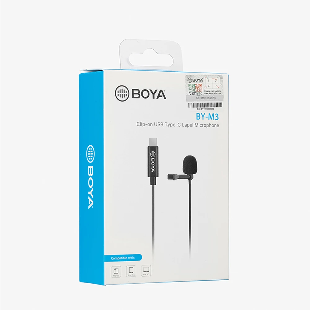 Всенаправленный цифровой нагрудный видеомикрофон BOYA BY-M3 Lavalier 6 метров для Android USB