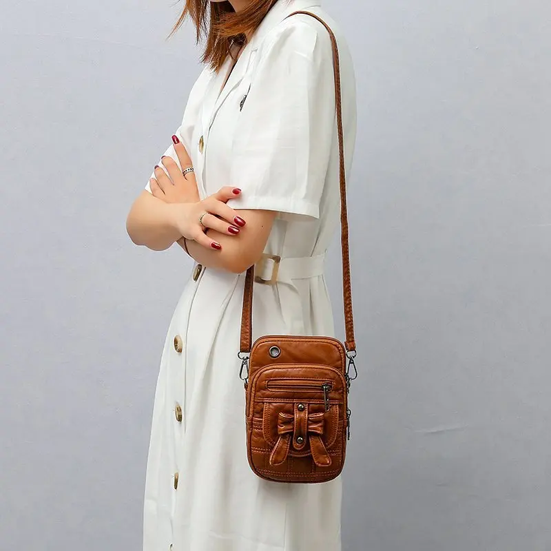 

High Quality Fashion Casual Shoulder Bags for Women Washed Leather Crossbody Bag Phone Purse Lady Mini Messenger Bags