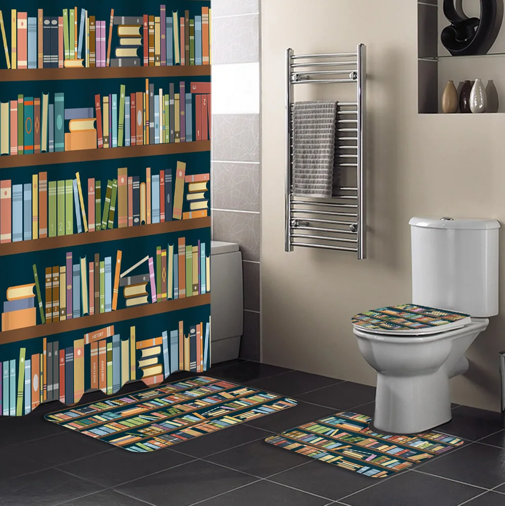 Занавеска для душа и ковер в ванную комнату набор из книжной полки книжки крышки