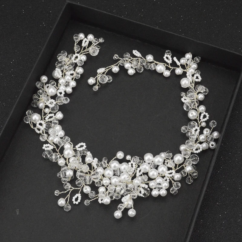 FMSWD Роскошный Серебряный Свадебный ободок жемчужные аксессуары для волос